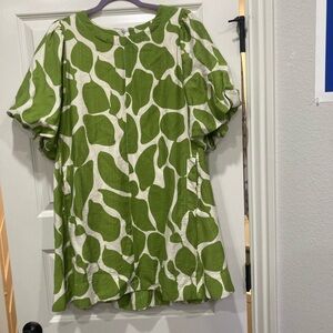 Umgee Green and White Leaf Print Mini Dress